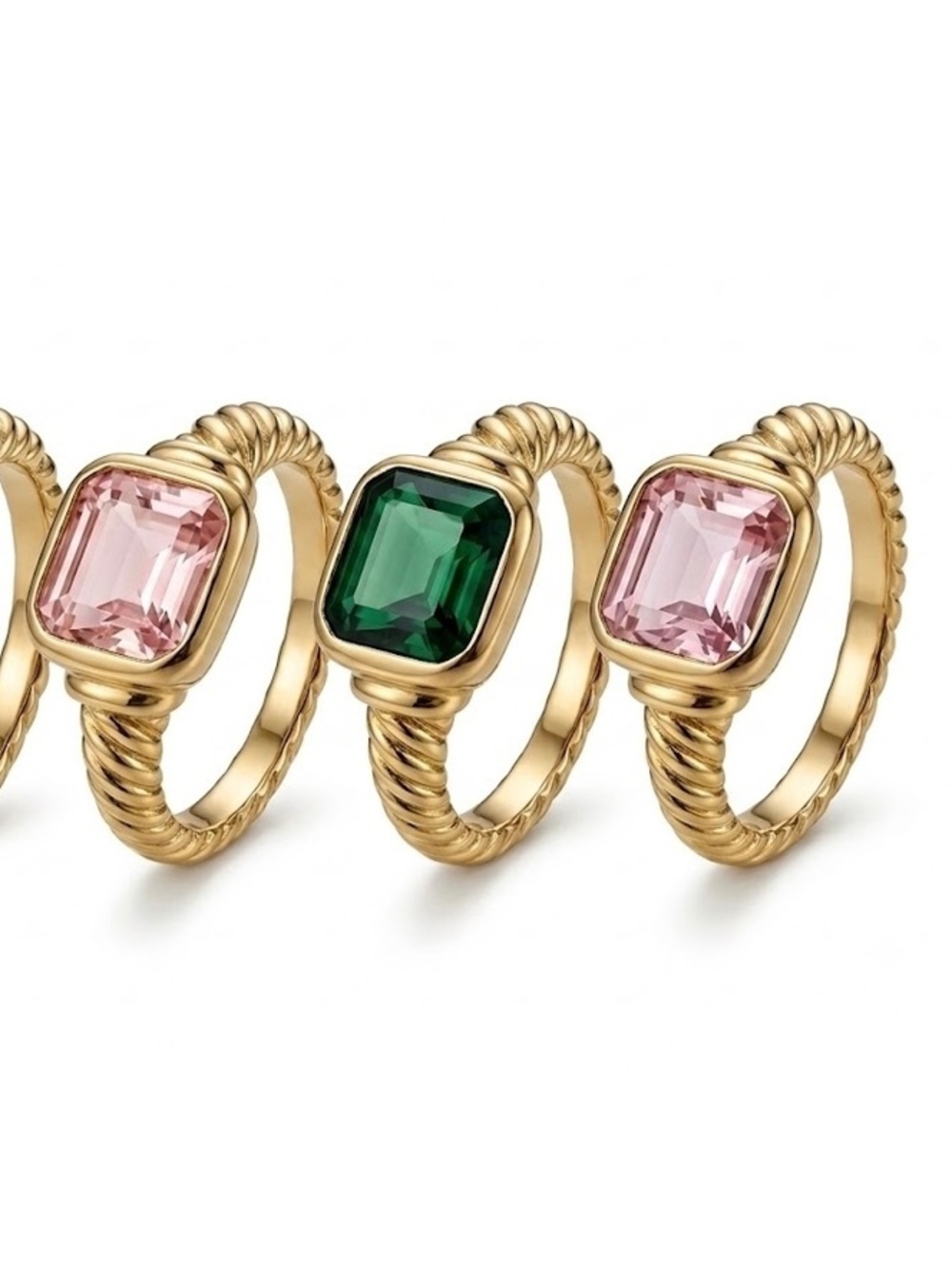 18K Gold Plated Emerald Cut Gemstone Cable Ring | Waterproof & Tarnish-Free